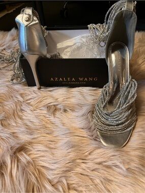 Azalea Wang AKIRA Silver Beaded Strappy Stiletto Sandals